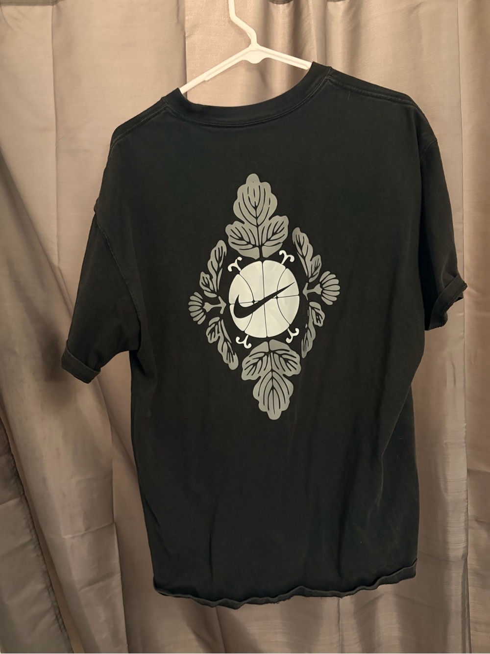 Nike Black Short-Sleeve Tee with Gray Floral Swoosh Graphic